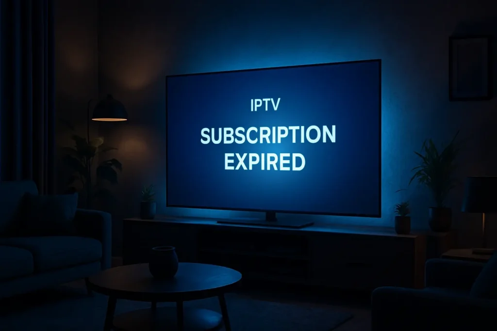 Renouvellement code IPTV sur téléviseur moderne dans un salon élégant