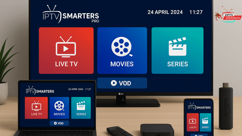 Appareils compatibles avec le lecteur IPTV Smarters : Android, Smart TV, Firestick, PC.

