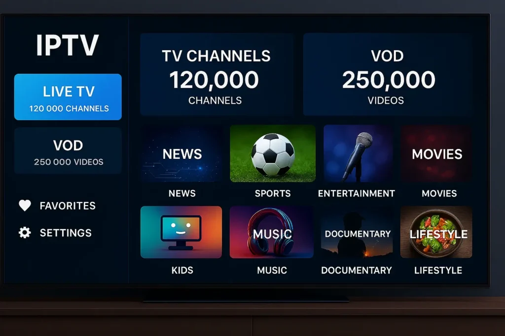 Interface intuitive de PremiumIPTV avec milliers de chaînes et VOD

