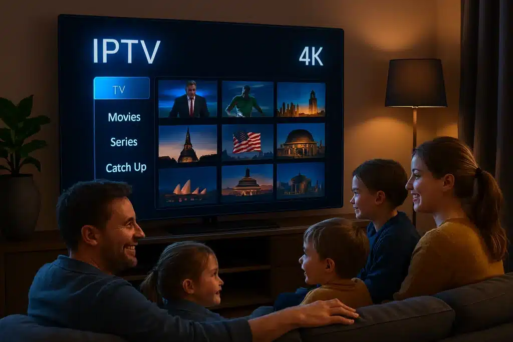 Famille utilisant un abonnement IPTV fiable en France avec dream iptv