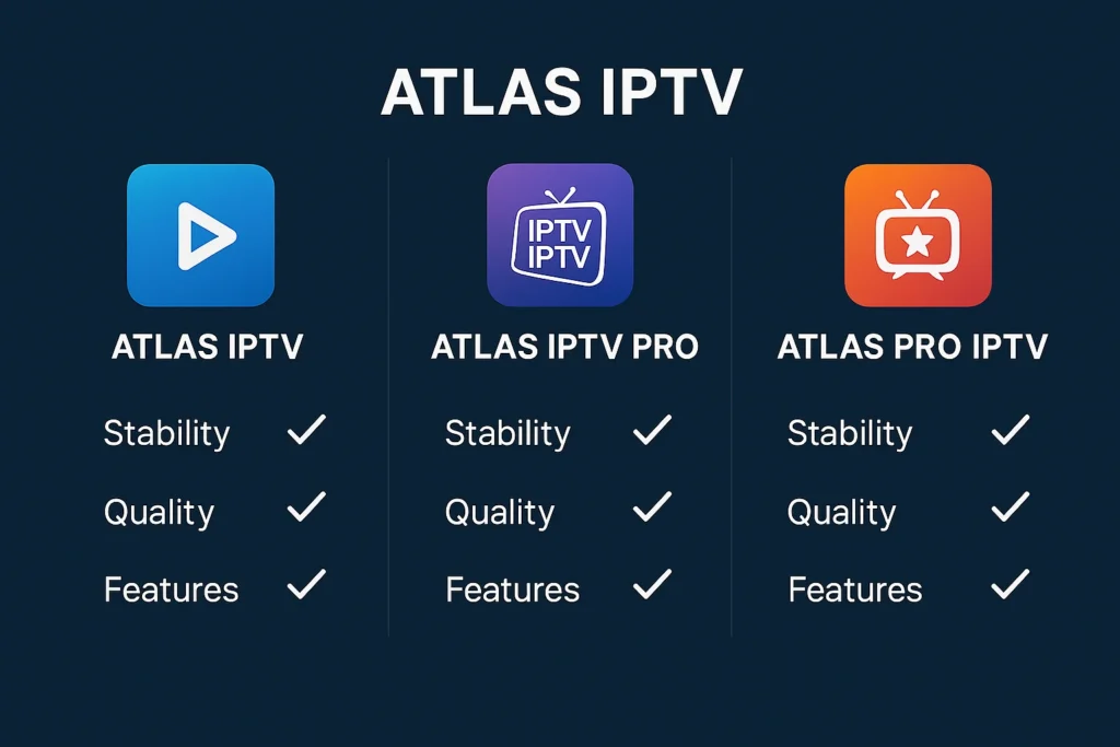 Comparaison atlas iptv, atlas iptv pro et atlas pro iptv avec fonctionnalités premium