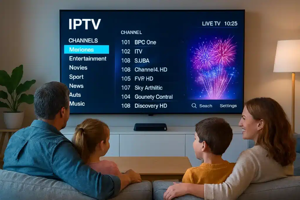 Famille en France profitant d’un abonnement iptv pas cher via set IPTV 2025