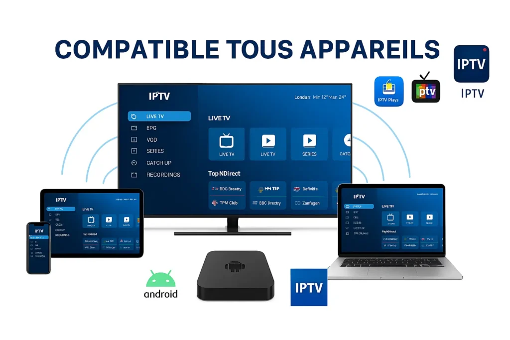 Installation IPTV Android multi-appareils - Compatible smartphone, tablet, smart TV streaming