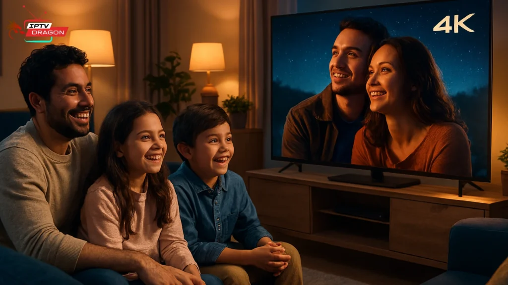 Xtreme HD IPTV avis : famille profitant de DRAGON IPTV avec plus de 120 000 chaînes et films en 4K