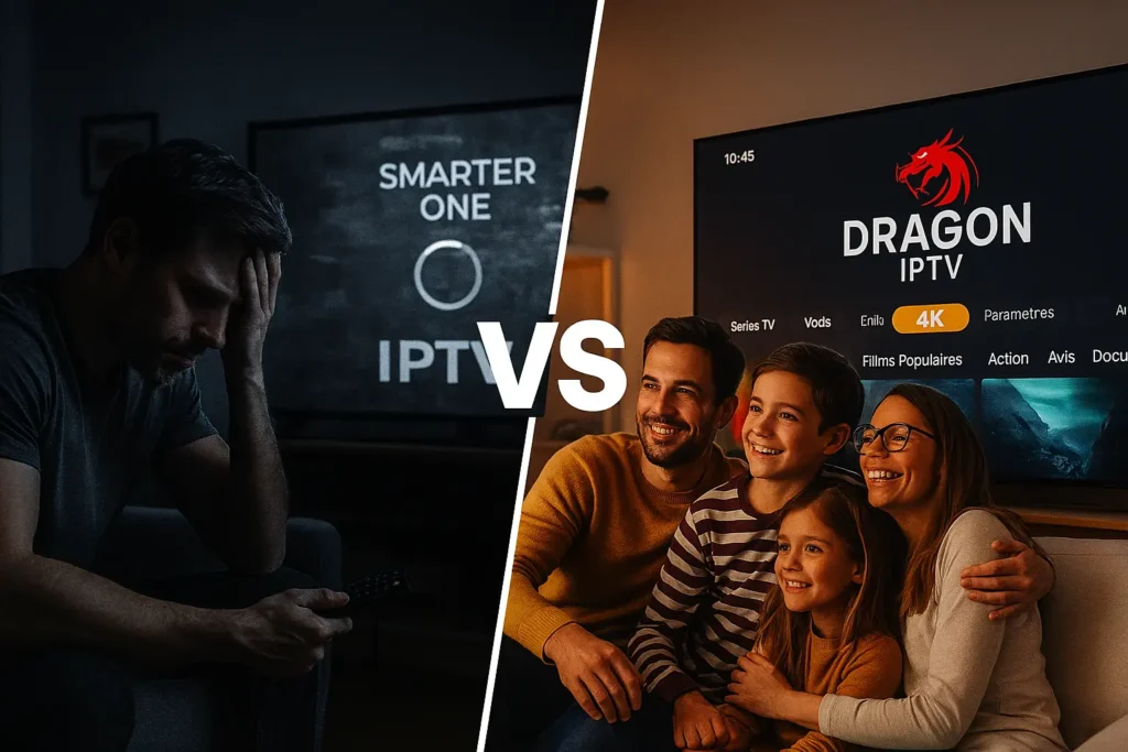 Smarter one IPTV test comparatif vs Dragon IPTV - qualité streaming 4K et stabilité serveurs 2025