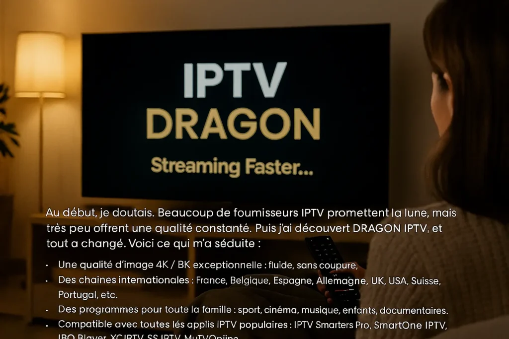 Application IPTV Smarters Pro affichant le service DRAGON IPTV sur Smart TV