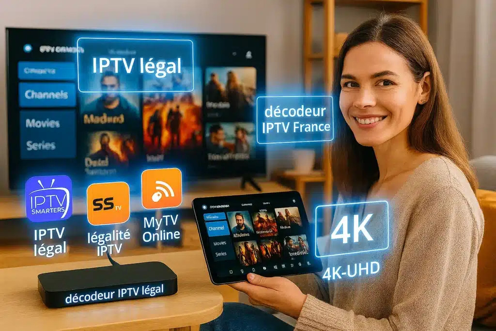 Eva Nicolas utilisant IPTV DRAGON avec décodeur IPTV légal France sur tablette et TV