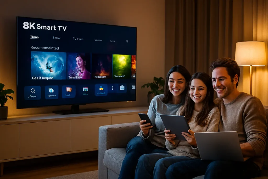 Achat IPTV 2025 - Famille profitant du streaming premium sur plusieurs appareils
