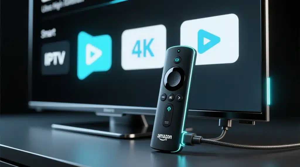 Code iptv pour Firestick gratuit sur Smart TV avec interface IPTV moderne en 2026