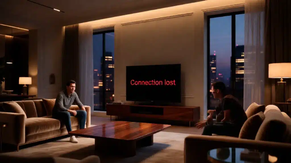 Liste IPTV France Gratuit avec écran noir illustrant les coupures fréquentes et les risques du gratuit
