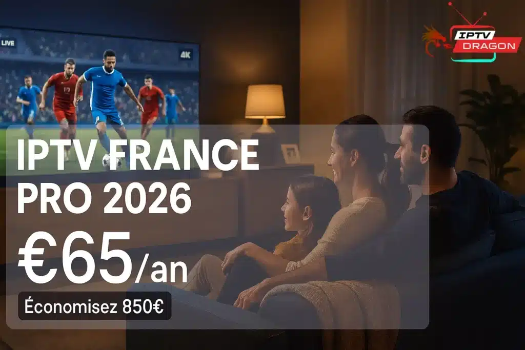 iptv france pro 2026 prix abonnement economie famille regardant television 4k salon moderne