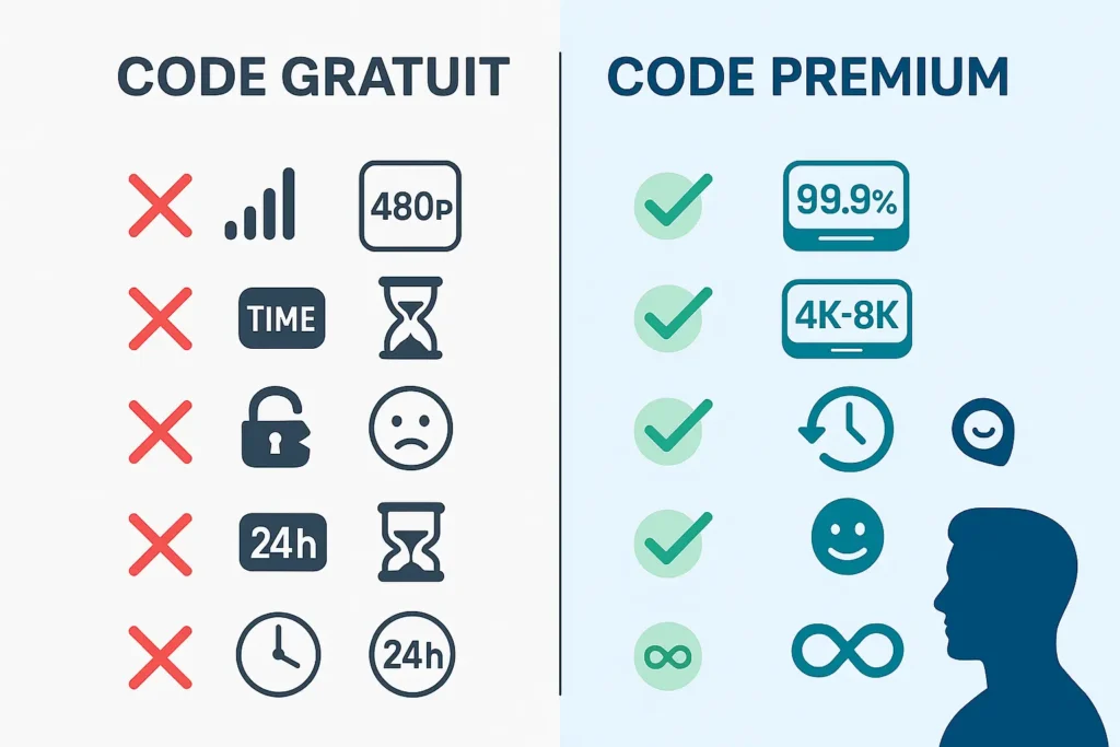 Code IPTV payant versus code IPTV gratuit 2026 comparaison avantages qualité stabilité