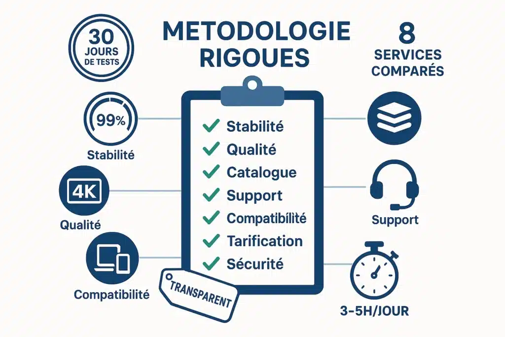 Comparatif IPTV 2026 méthodologie test rigoureuse 7 critères objectifs services France