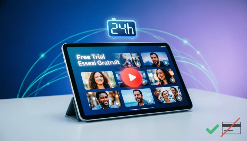 Essai gratuit IPTV 24h sans carte bancaire sur smartphone et tablette avec interface streaming