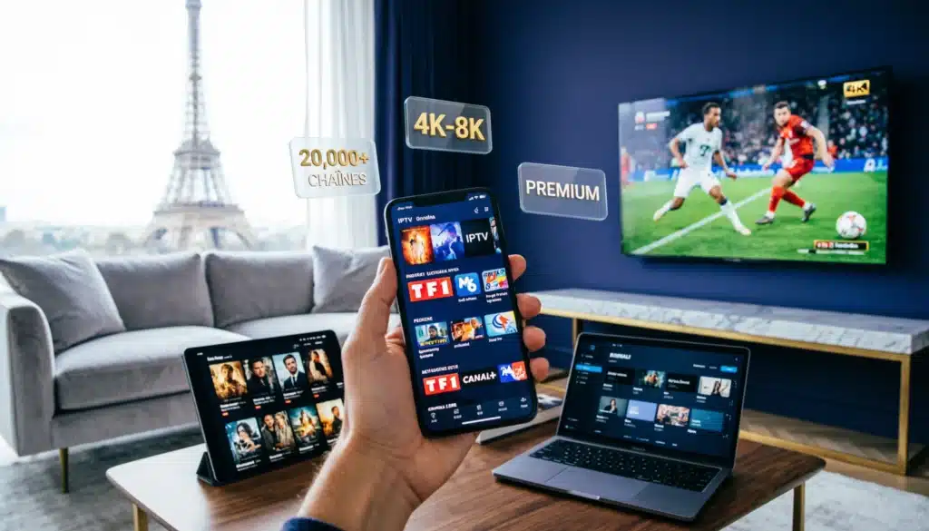 Application IPTV Premium multi-écrans - Streaming 4K sur smartphone, tablette, Smart TV en France