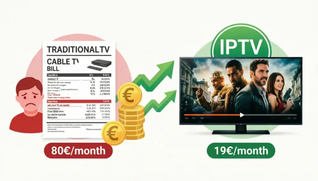 Comparaison prix abonnement IPTV versus câble traditionnel - Économisez 800€ par an avec Set IPTV