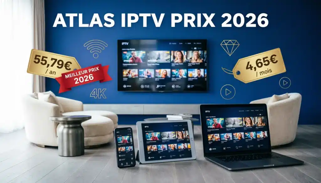 Atlas IPTV Prix 2026 - Meilleur prix IPTV Europe avec abonnement 55,79€ par an sur multi-appareils