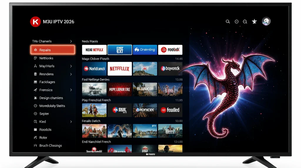 Liens M3U IPTV sur Smart TV 4K avec accès à des milliers de chaînes françaises et internationales en 2026
