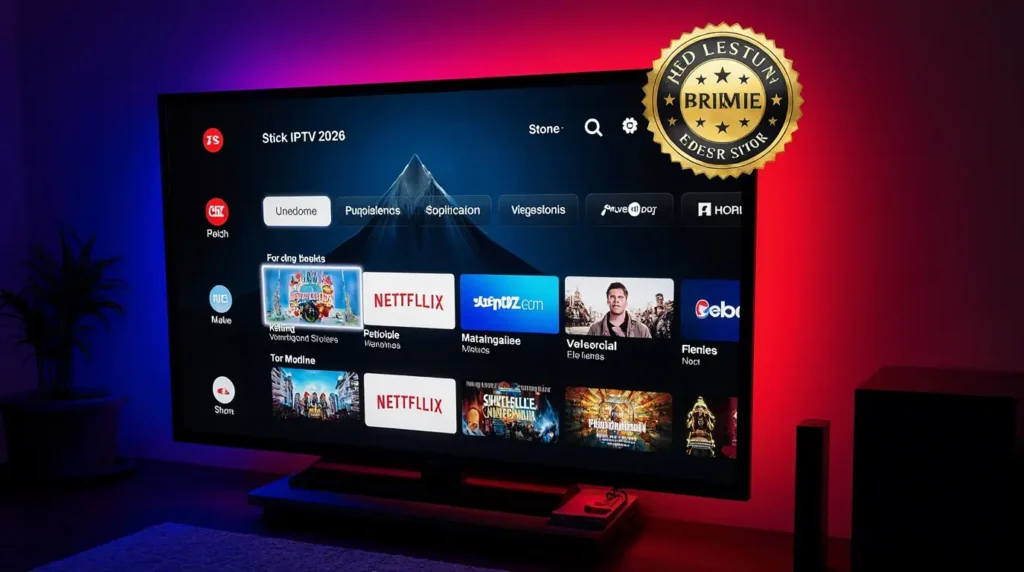 Stick IPTV branché sur Smart TV 4K affichant des milliers de chaînes françaises et internationales en HD et 4K en 2026