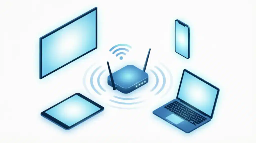 Schéma explicatif du fonctionnement d'un abonnement IPTV français sur plusieurs appareils