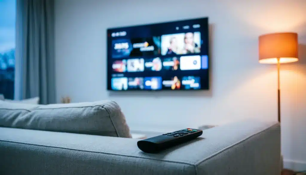 Abonnement IPTV sur Smart TV 4K dans un salon moderne en France 2026