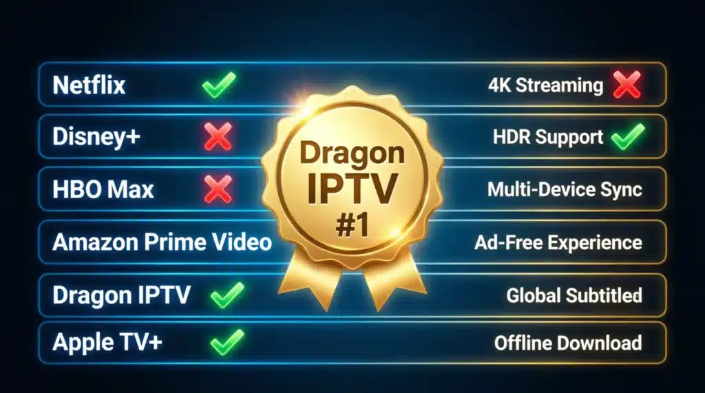 Comparatif IPTV France 2026 - Dragon IPTV meilleur service vs concurrents