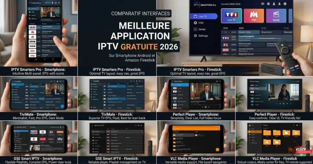 Comparatif interface meilleur application IPTV gratuite 2026