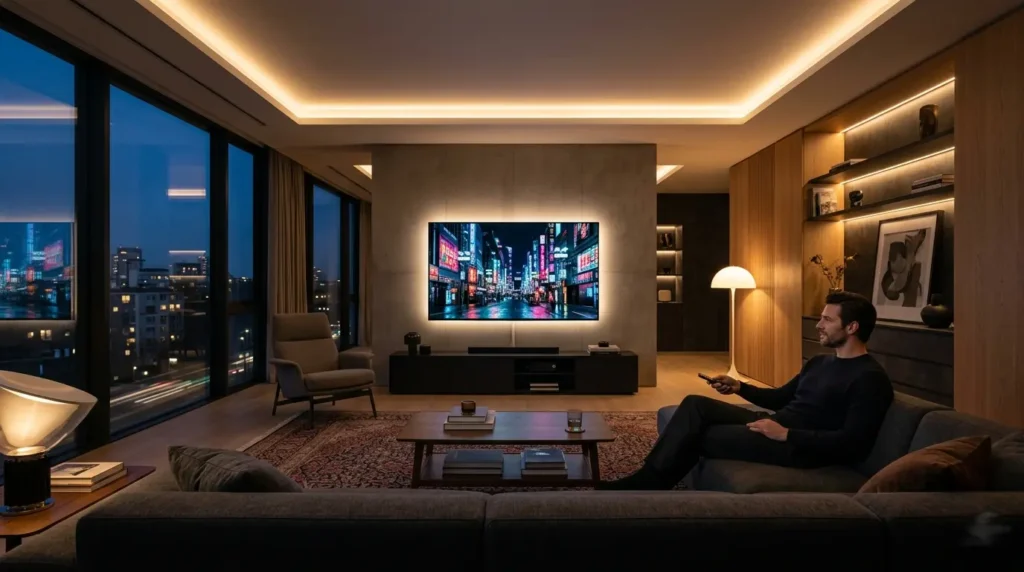 Code IPTV M3U utilisé sur une Smart TV moderne pour regarder des films en haute définition avec un abonnement IPTV premium.