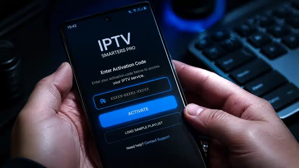 Code pour IPTV gratuit saisi sur application Android avec interface d'activation IPTV Smarters Pro