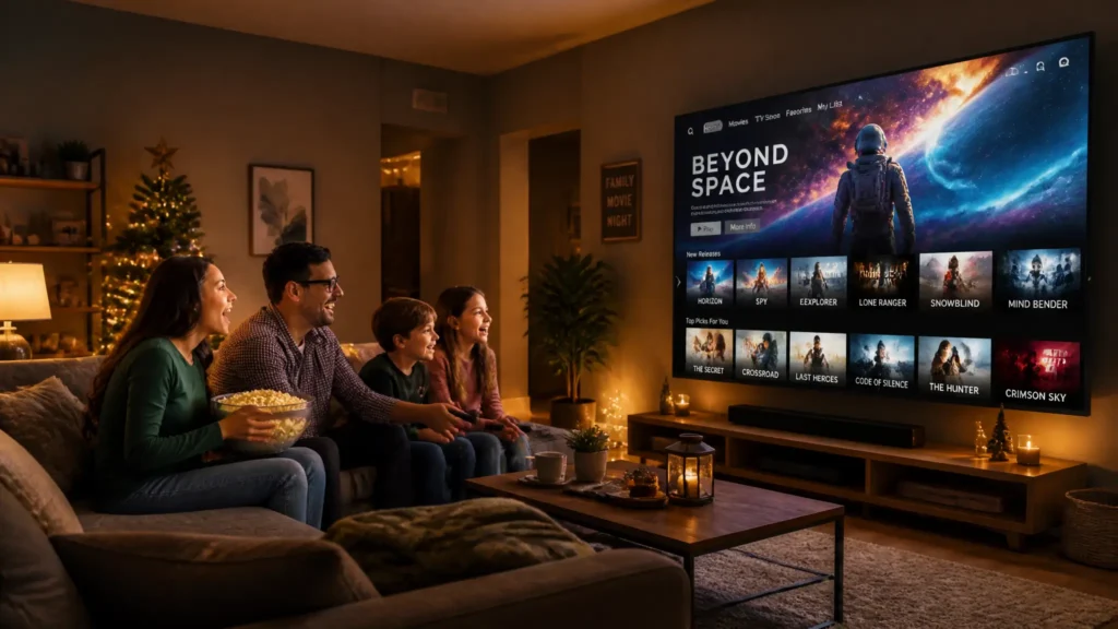 Code pour IPTV gratuit partagé en famille sur grand écran 4K avec chaînes françaises et streaming
